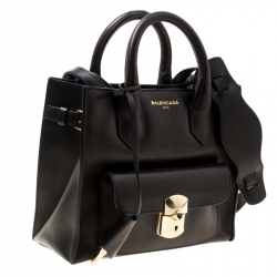 Pre Owned Balenciaga Black Leather Top Handle Bag
