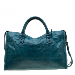 Pre Owned Balenciaga Aquamarine Leather Classic City RH Tote