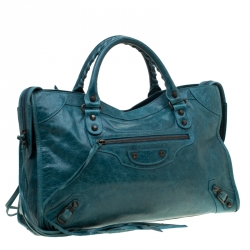 Pre Owned Balenciaga Aquamarine Leather Classic City RH Tote