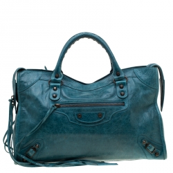Pre Owned Balenciaga Aquamarine Leather Classic City RH Tote