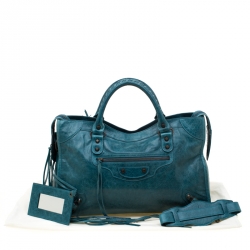 Pre Owned Balenciaga Aquamarine Leather Classic City RH Tote
