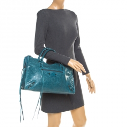 Pre Owned Balenciaga Aquamarine Leather Classic City RH Tote