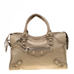 Pre Owned Balenciaga Praline Leather Brogues GCH Classic City Tote 