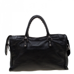 Pre Owned Balenciaga Black Leather City Silver Hardware Top Handle Bag
