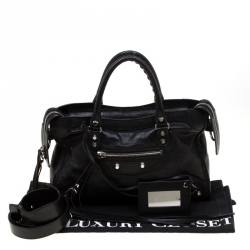 Pre Owned Balenciaga Black Leather City Silver Hardware Top Handle Bag