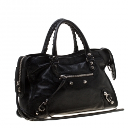 Pre Owned Balenciaga Black Leather City Silver Hardware Top Handle Bag