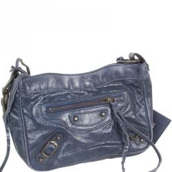 Pre Owned Balenciaga Navy Blue Mini City Clutch Bag 