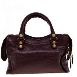 Pre Owned Balenciaga Bordeaux Leather Mini RGH City Bag