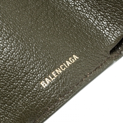 Pre Owned Balenciaga Olive Green Leather Mini Arena Wallet