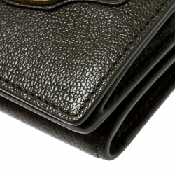 Pre Owned Balenciaga Olive Green Leather Mini Arena Wallet