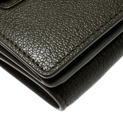 Pre Owned Balenciaga Olive Green Leather Mini Arena Wallet