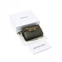 Pre Owned Balenciaga Olive Green Leather Mini Arena Wallet