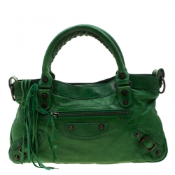 Pre Owned Balenciaga Green Leather RH City Bag 