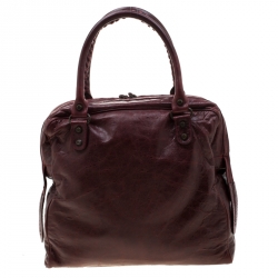 Balenciaga Red Leather Motocross Classic Bowling Bag