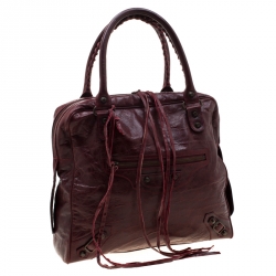 Balenciaga Red Leather Motocross Classic Bowling Bag