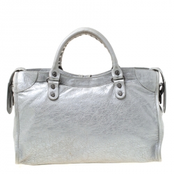 Pre Owned Balenciaga Silver Leather Classic City SH Tote