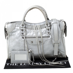 Pre Owned Balenciaga Silver Leather Classic City SH Tote