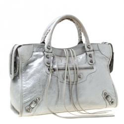 Pre Owned Balenciaga Silver Leather Classic City SH Tote