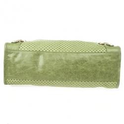 Pre Owned Balenciaga Green Perforated Classic Gold City Bag
