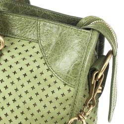 Pre Owned Balenciaga Green Perforated Classic Gold City Bag