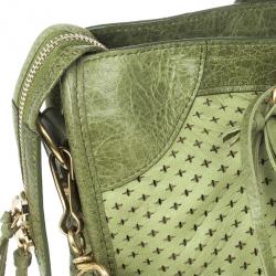 Pre Owned Balenciaga Green Perforated Classic Gold City Bag