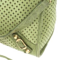 Pre Owned Balenciaga Green Perforated Classic Gold City Bag
