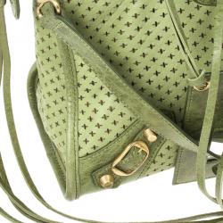 Pre Owned Balenciaga Green Perforated Classic Gold City Bag