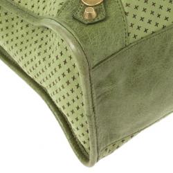 Pre Owned Balenciaga Green Perforated Classic Gold City Bag
