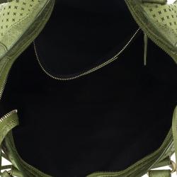Pre Owned Balenciaga Green Perforated Classic Gold City Bag