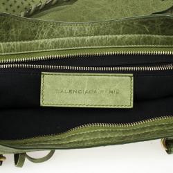 Pre Owned Balenciaga Green Perforated Classic Gold City Bag
