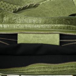 Pre Owned Balenciaga Green Perforated Classic Gold City Bag