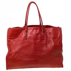 Pre Owned Balenciaga Red Leather Papier A4 Tote