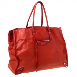Pre Owned Balenciaga Red Leather Papier A4 Tote