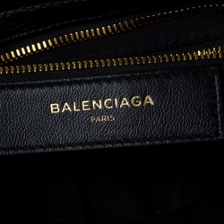 Pre Owned Balenciaga Black Leather Metallic Edge City Tote