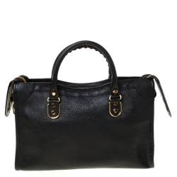 Pre Owned Balenciaga Black Leather Metallic Edge City Tote