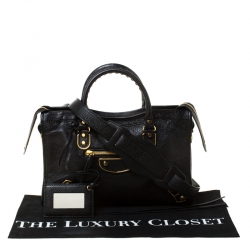 Pre Owned Balenciaga Black Leather Metallic Edge City Tote