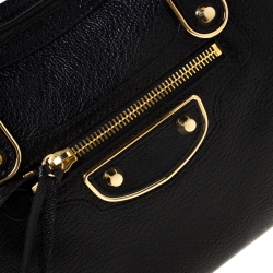 Pre Owned Balenciaga Black Leather Metallic Edge City Tote