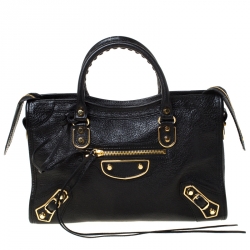 Pre Owned Balenciaga Black Leather Metallic Edge City Tote