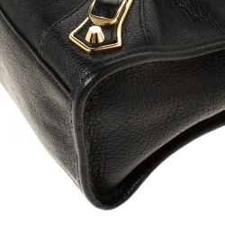 Pre Owned Balenciaga Black Leather Metallic Edge City Tote