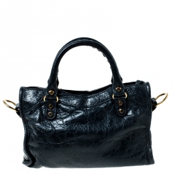Pre Owned Balenciaga Navy Blue Leather GH Hardware Mini City Bag 