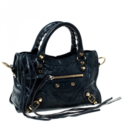 Pre Owned Balenciaga Navy Blue Leather GH Hardware Mini City Bag 