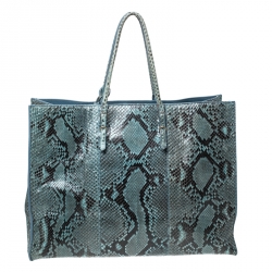 Pre Owned Balenciaga Blue Python Leather Papier A4 Tote