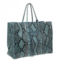 Pre Owned Balenciaga Blue Python Leather Papier A4 Tote