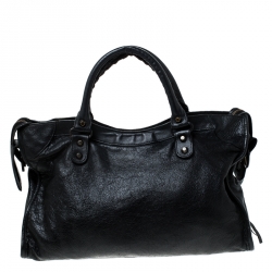 Pre Owned Balenciaga Black Leather GH City Bag