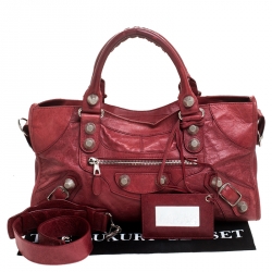 Pre Owned Balenciaga Red Leather GSH Part Time Tote