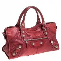 Pre Owned Balenciaga Red Leather GSH Part Time Tote