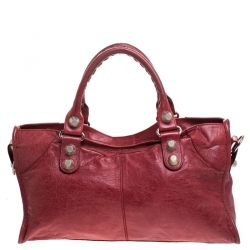 Pre Owned Balenciaga Red Leather GSH Part Time Tote