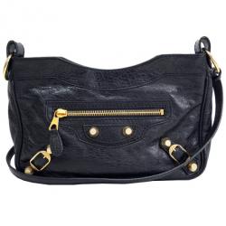 Pre Owned حقيبة كتف بالنسيياغا جاينت هيب جلد خروف أسود 