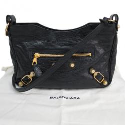 Pre Owned حقيبة كتف بالنسيياغا جاينت هيب جلد خروف أسود 