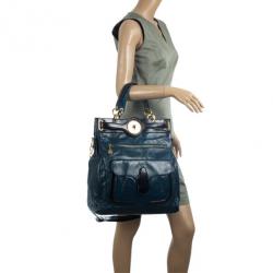 Pre Owned Balenciaga Black and Teal Leather Lune Tote